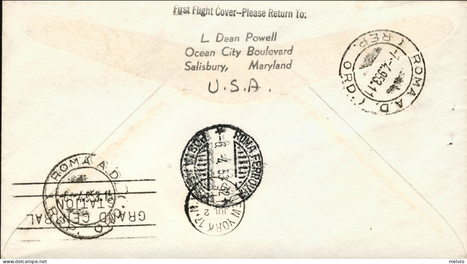 1953-U.S.A. First Flight Cover I^ Volo Pan Am Philadelphia Roma Del 4 Aprile (so - 2c. 1941-1960 Covers