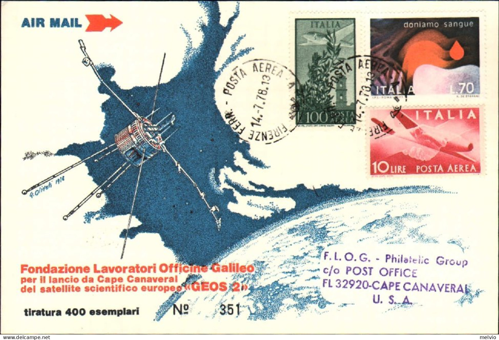 1978-cartolina Numerata Della Fondazione Lavoratori Officine Galileo Per Il Lanc - 1971-80: Marcophilia