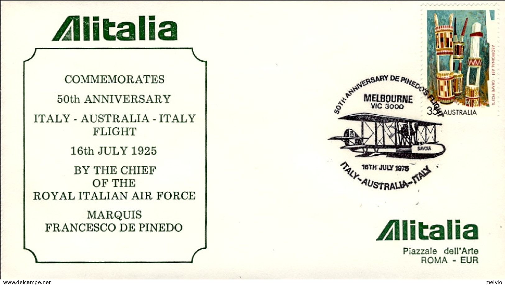 1975-Alitalia Il 50^ Anniversario Volo Italia Australia Italia Di De Pinedo Del  - Aerogramme