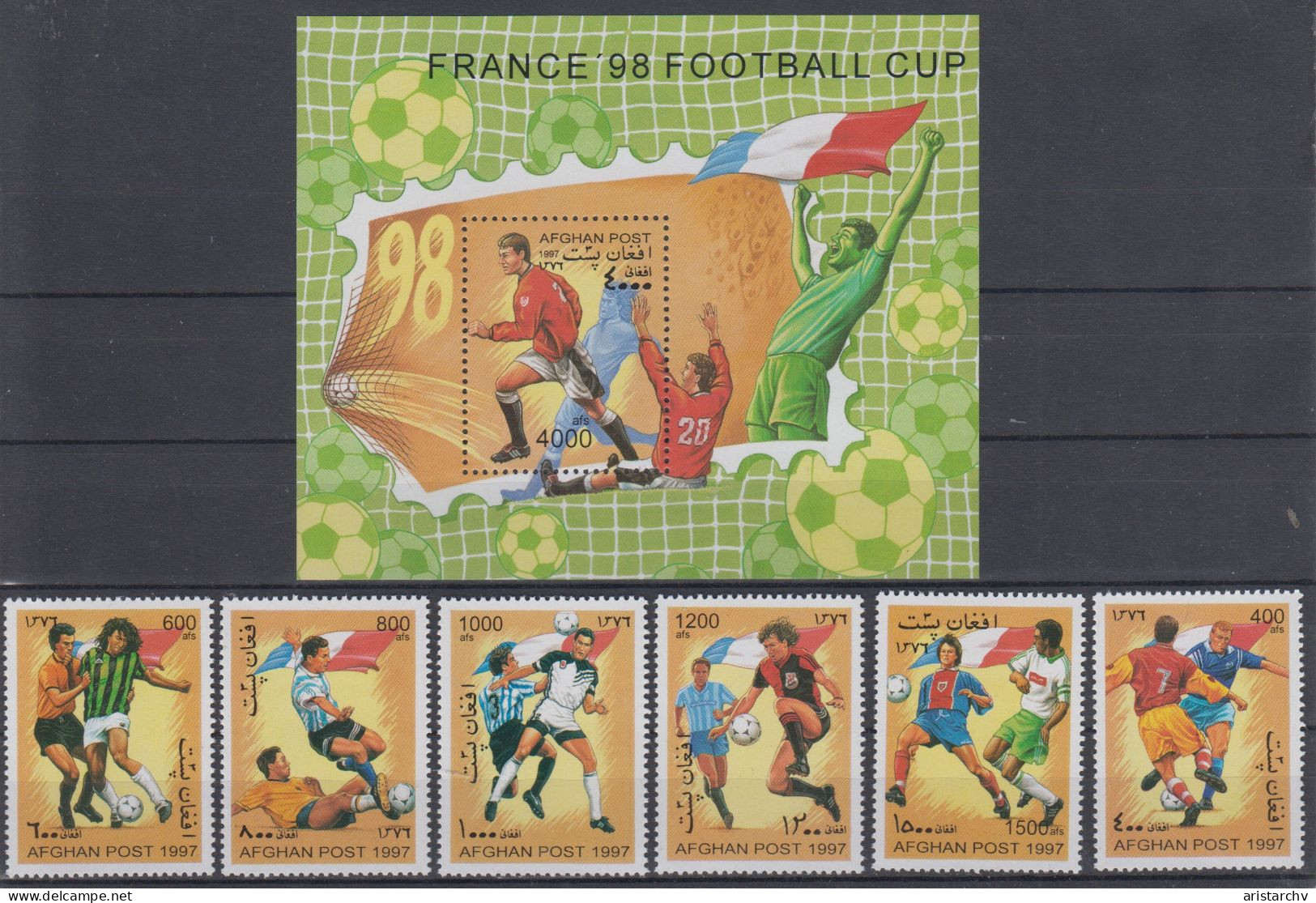 AFGHANISTAN 1998 FOOTBALL WORLD CUP S/SHEET AND 6 STAMPS - 1998 – Francia