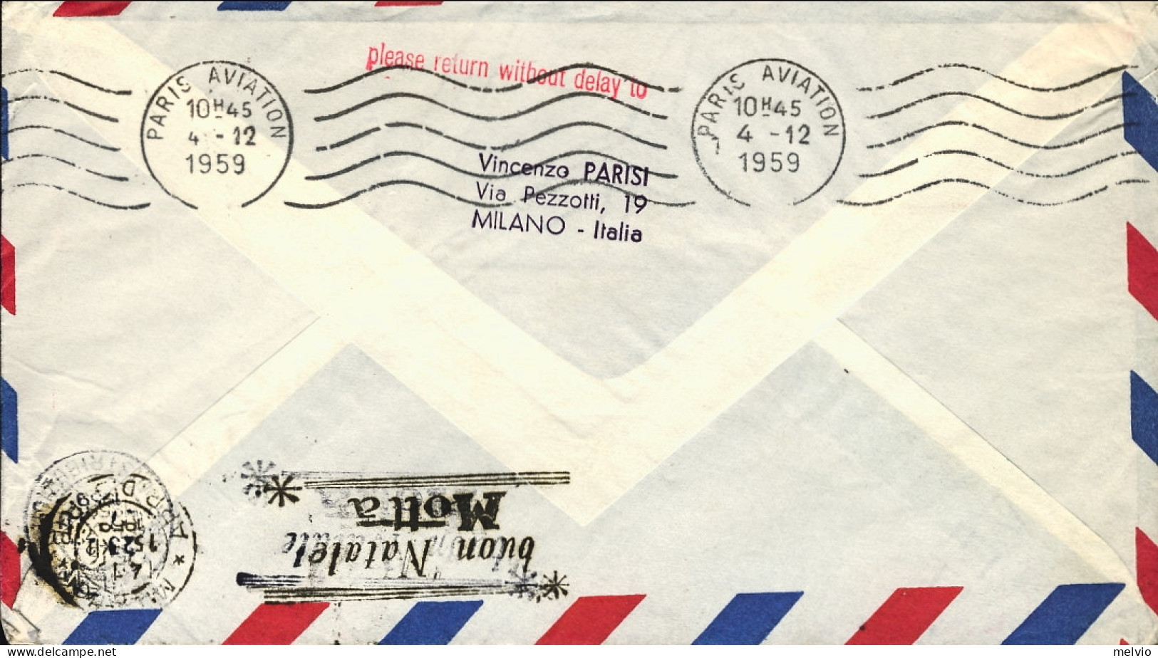 1959-Nazioni Unite I^volo TWA New York Parigi Del 3 Dicembre - Otros & Sin Clasificación