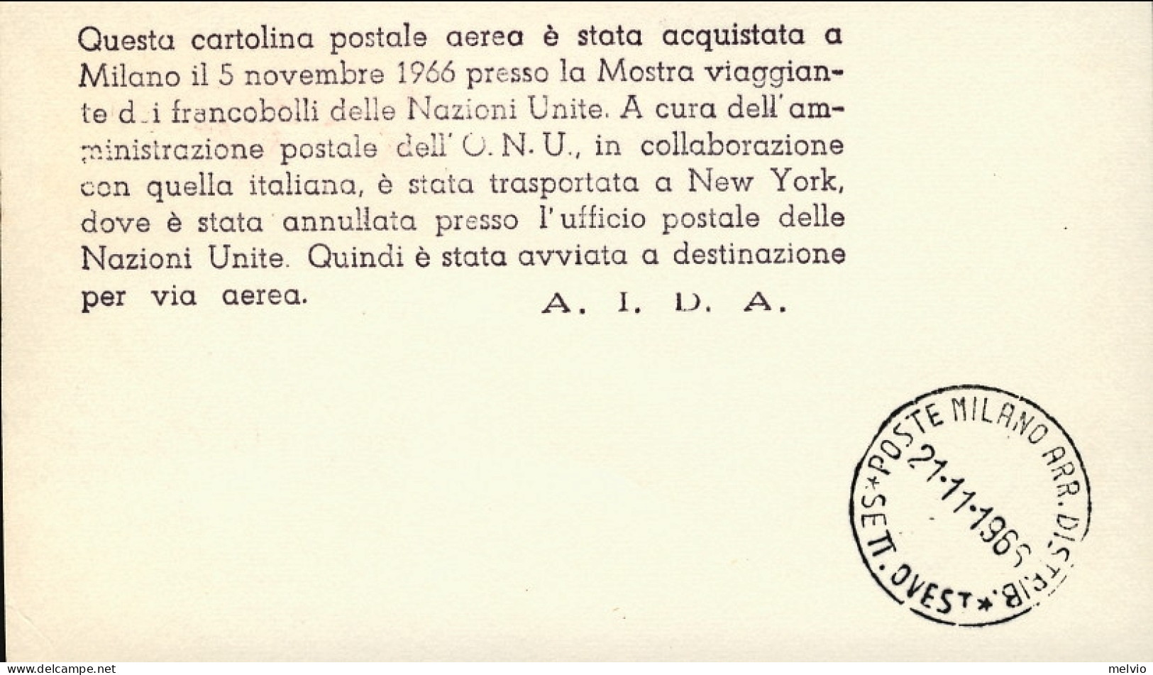 1968-Nazioni Unite Per La Mostra Viaggiante Dei Francobolli Onu Volo TWA (?) New - Autres & Non Classés