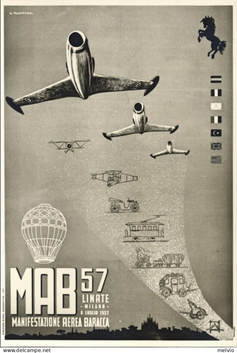 1957-cartolina Illustrata MAB 57 Bollo Aeroporto Civile Milano Del 6 Luglio, Via - Betogingen