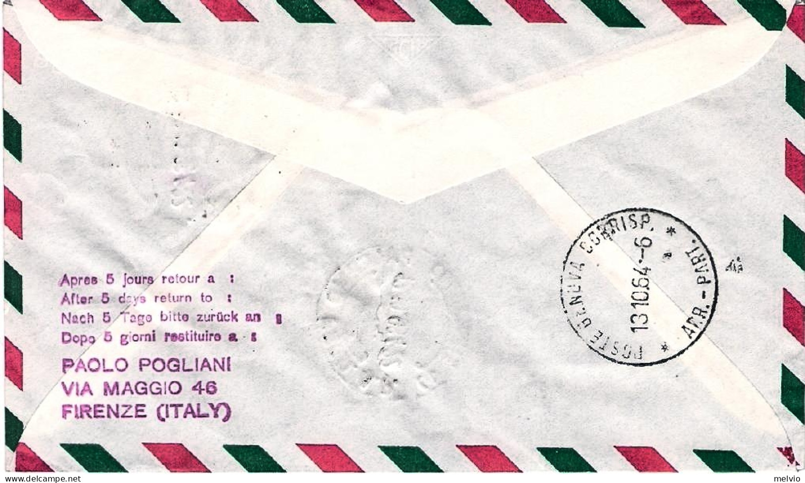 1964-collegamento Aereo Postale Alitalia Notturno Palermo Genova Del 12 Ottobre - 1961-70: Marcophilia