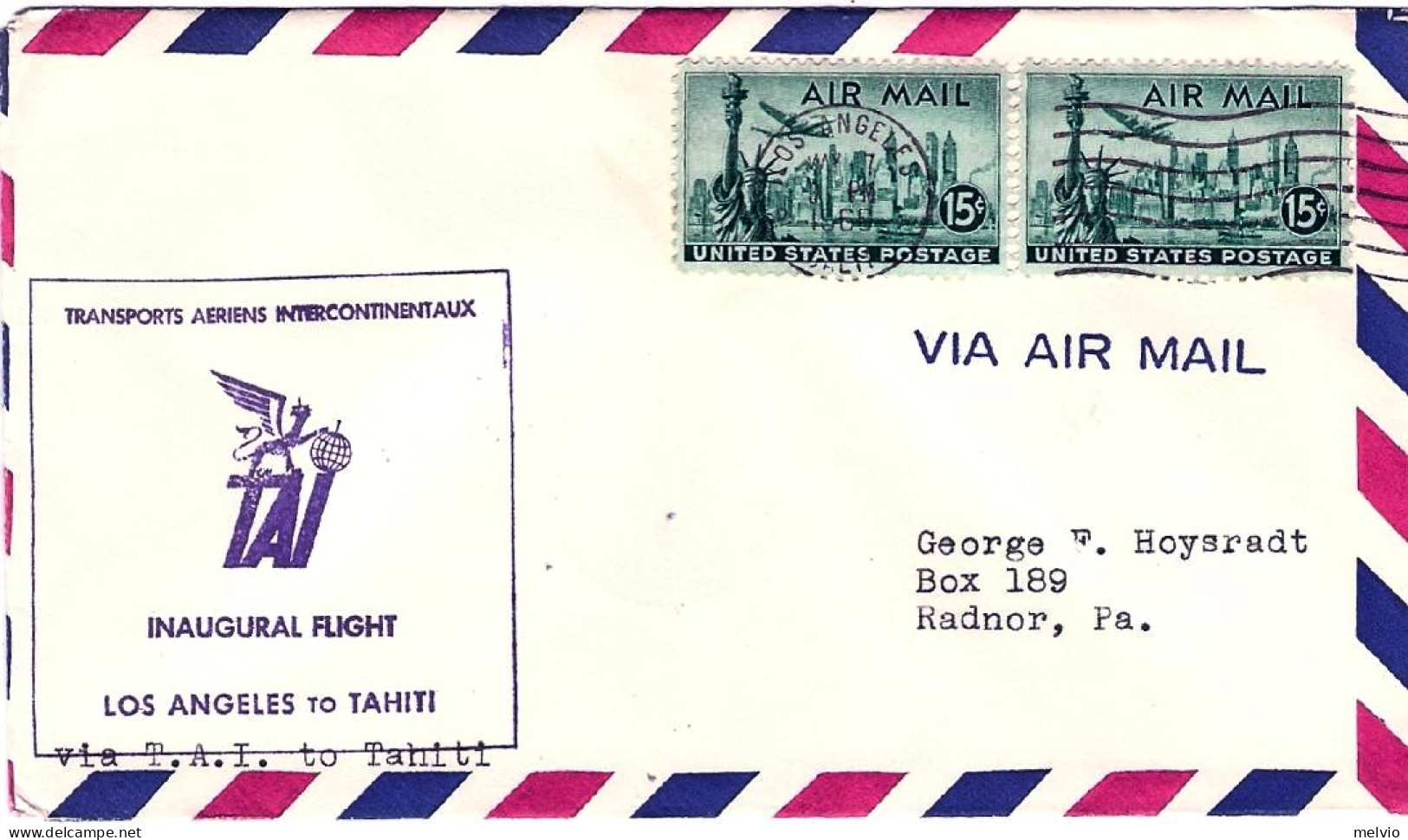 1958-U.S.A. TAI I^volo Los Angeles To Tahiti Del 7 Maggio - Tahiti