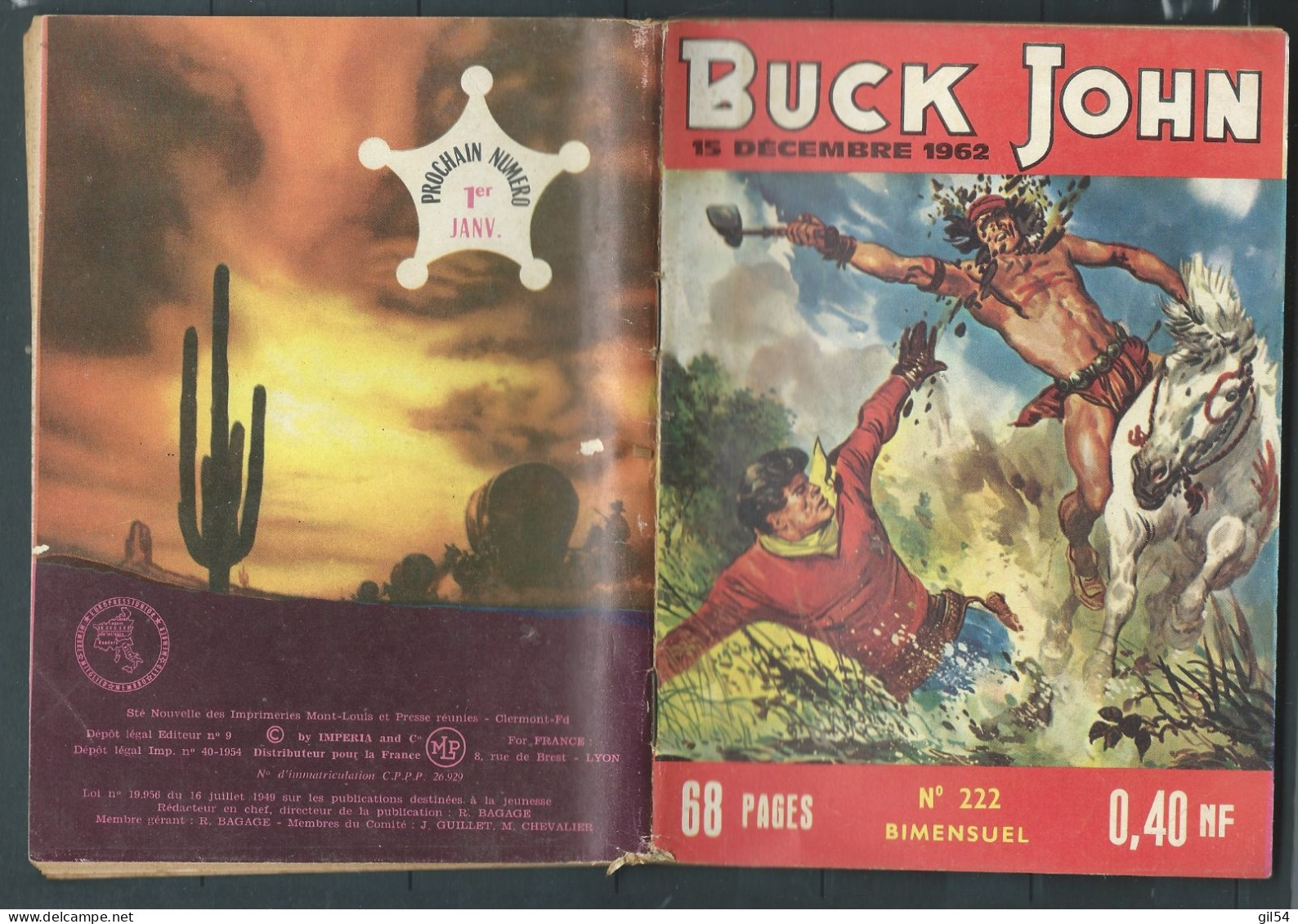 Bd " Buck John   " Bimensuel N° 222 "  Le Retour De L'enfant Prodigue  "      , DL  N° 40  1954 - BE-   BUC 0302 - Kleinformat