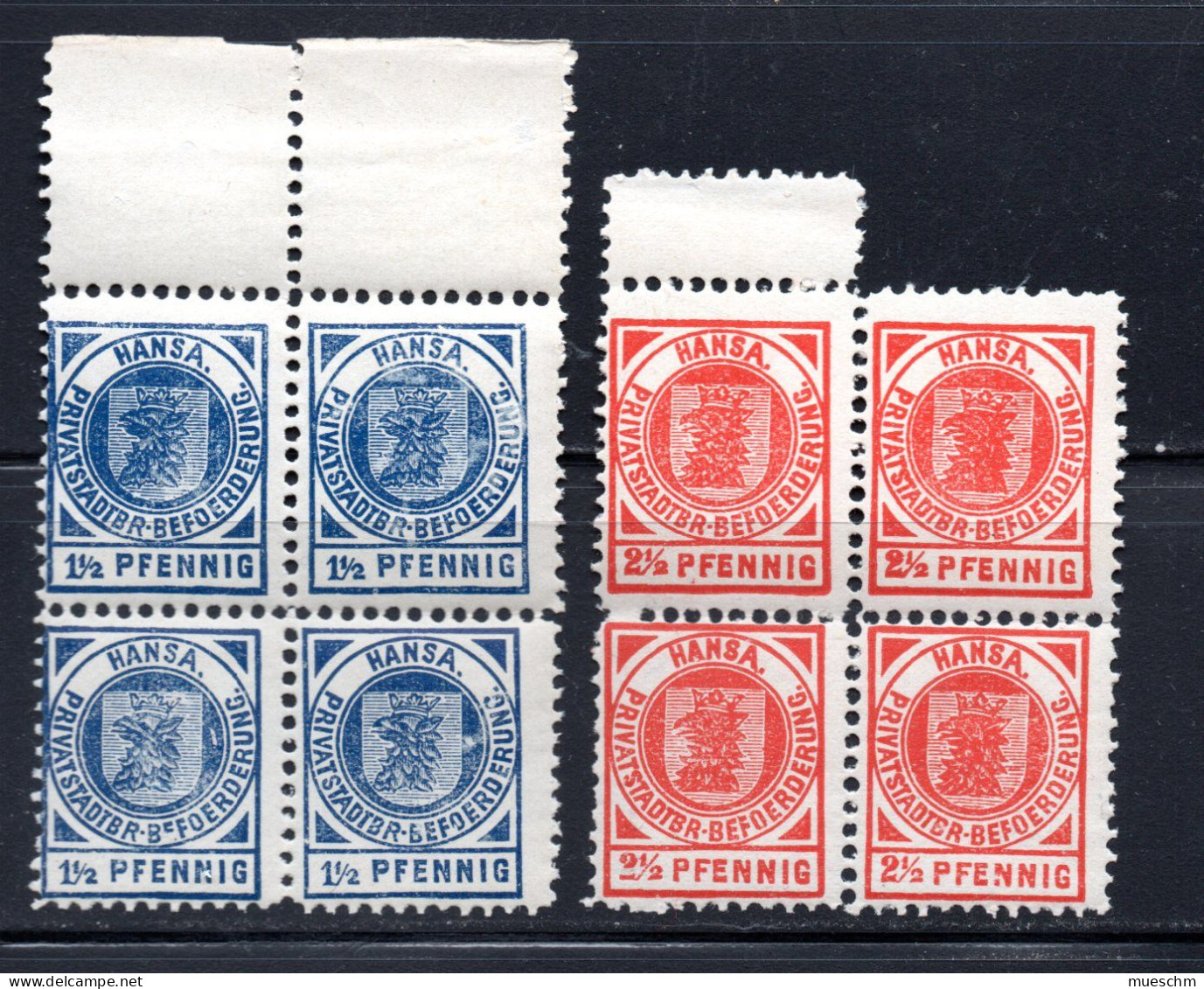 Deutschland/Privatpost,  1895,  Stettin/HANSA, 2x2er Streifen Von MiNr. 7 Und Ein 4er Block Von MiN.8 Postfrisch (19857E - Privatpost