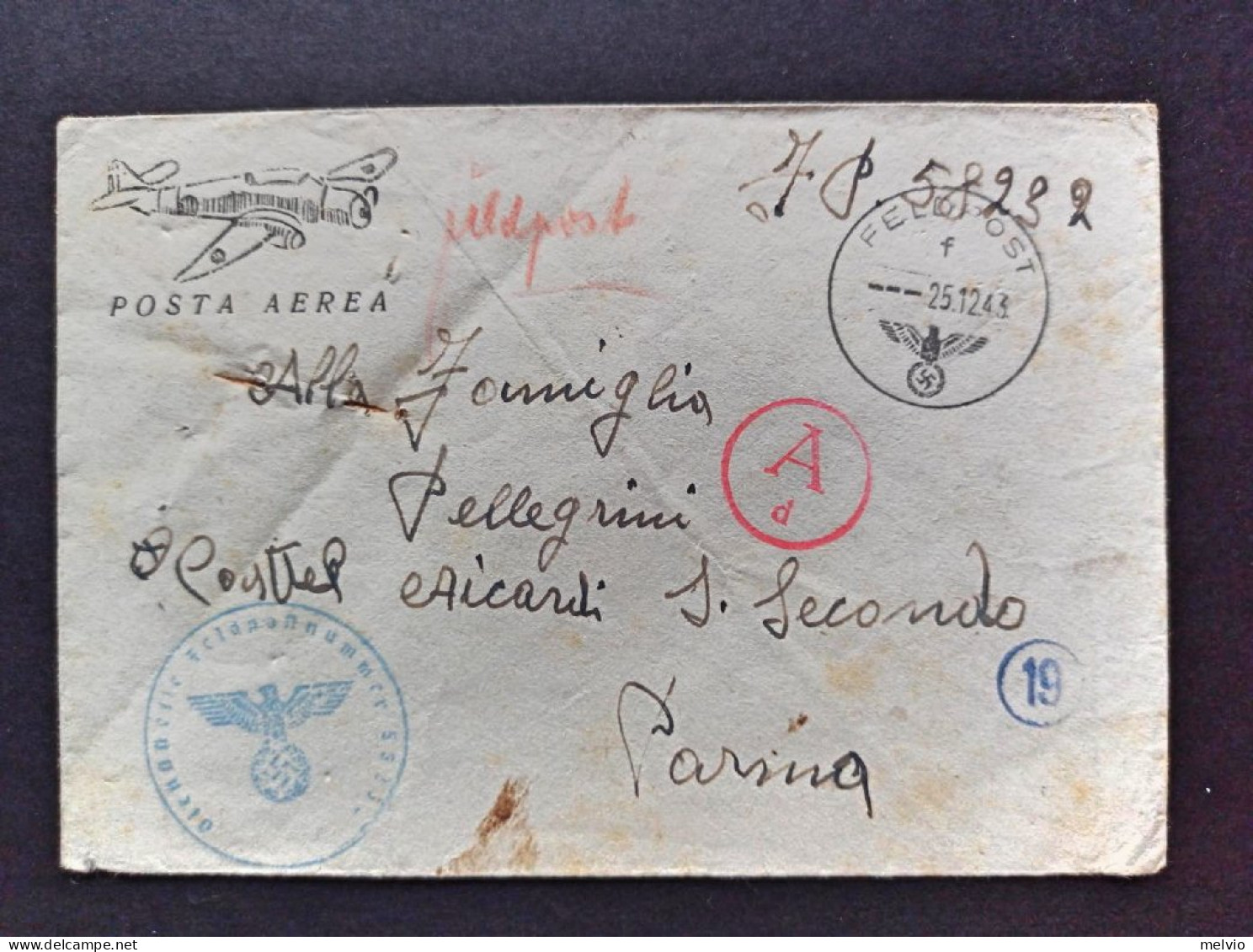 1943-Feldpostnummer 582322, Feldpost Manoscritto 58232, Per Castell'Aicardi San  - Marcophilia