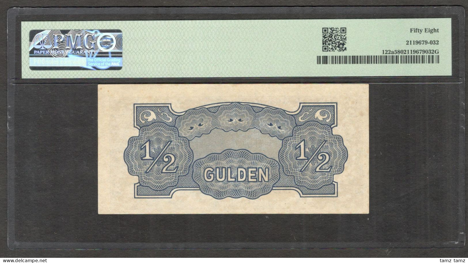 Japanese Occ Indonesia 1/2 0.5 Gulden Block SD Scarce P-122a 1942 PMG 58 Ch AUNC - Indonesia