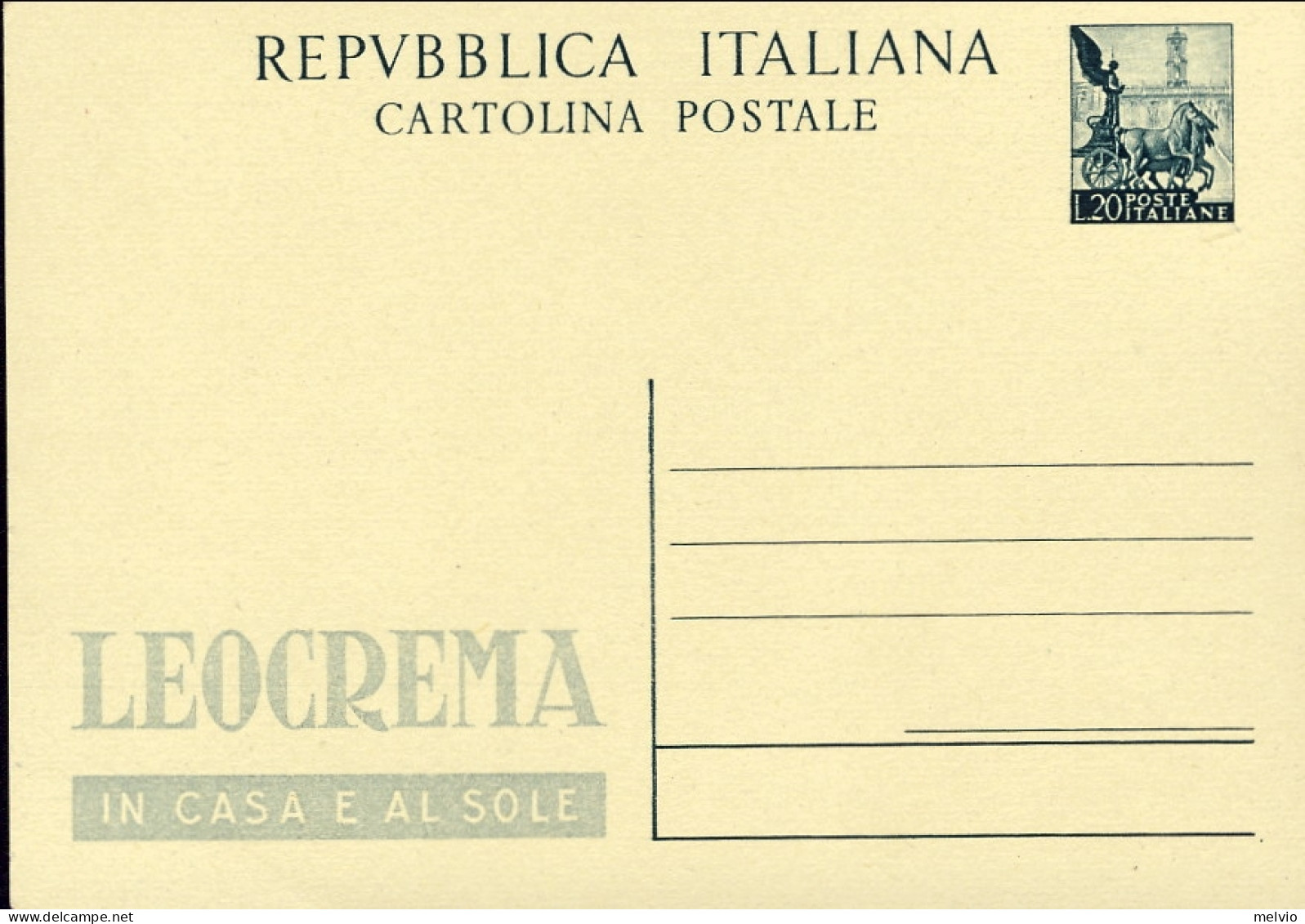 1951-cat.Filagrano Euro 300, Cartolina Postale Nuova Pubblicitaria "Leocrema" L. - Entiers Postaux