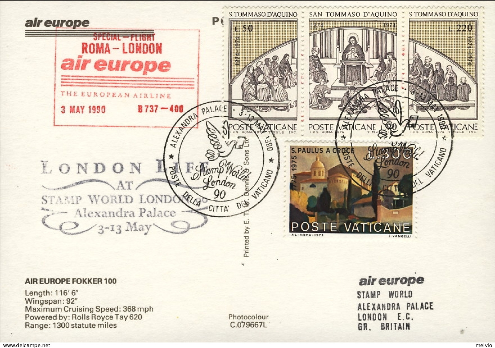 Vaticano-1990 International Stamp Exhibition London Bollo Air Europe Volo Specia - Poste Aérienne