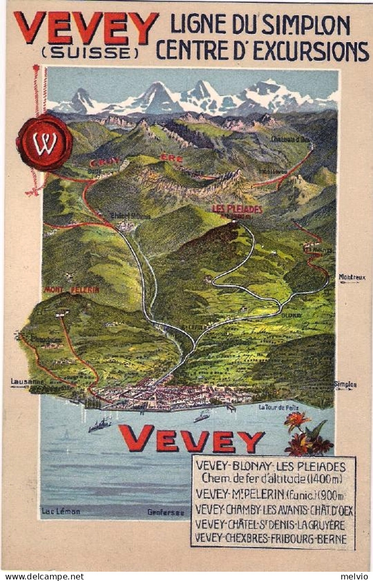 1911-Svizzera "Vevey Ligne Du Simplon Centre D'excursions" - Marcophilie
