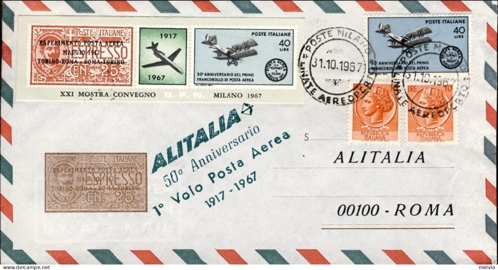 1967-Cinquantenario Del Primo Francobollo Di Posta Aerea Emesso Nel Mondo Volo A - Erinnophilie