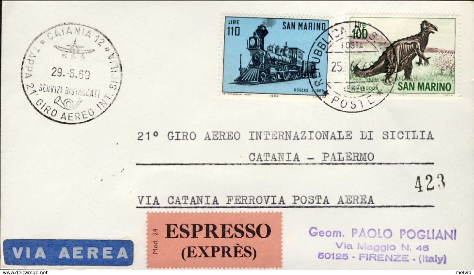 San Marino-1969 Cat.Pellegrini N.2144 Euro 50, Aerogr. 21 Giro Aereo Internazion - Luftpost