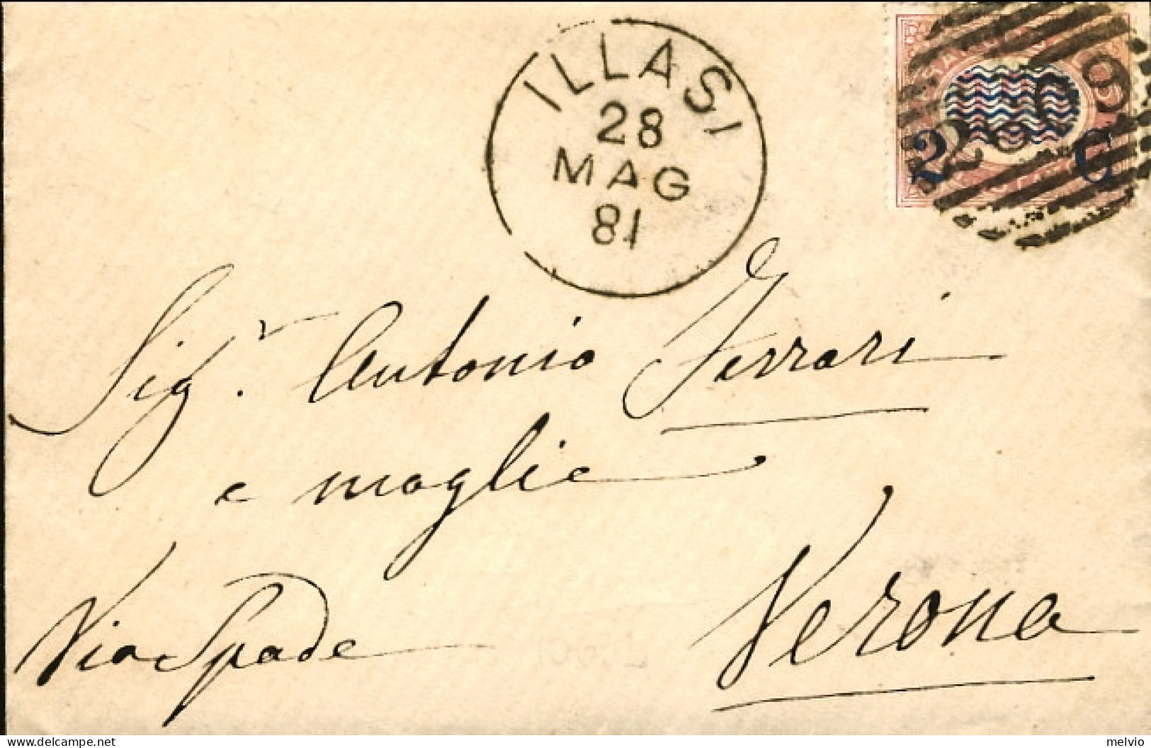 1881-busta Affr.2c. Su 0,20 Annullo A Linee Di Illasi Verona (raro L'annullament - Marcophilia