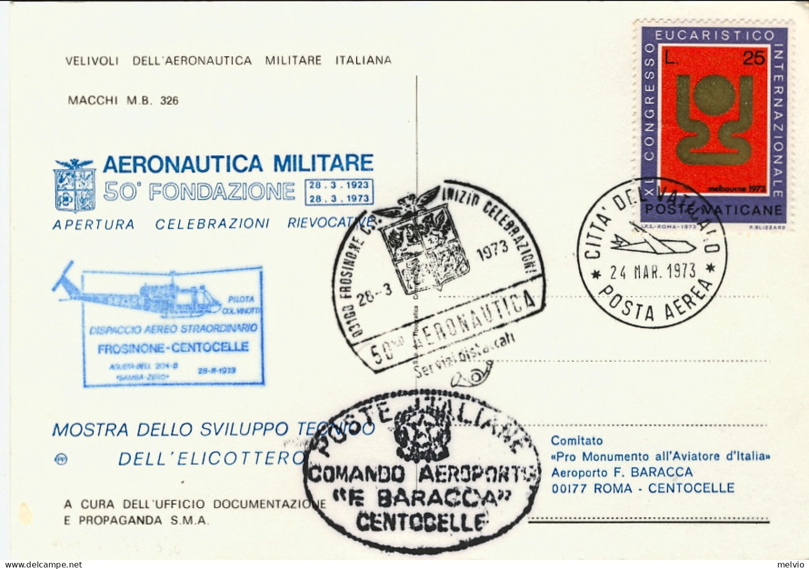 Vaticano-1973 50^ Fondazione Aeronautica Militare Con Bollo Dispaccio Aereo Stra - Poste Aérienne