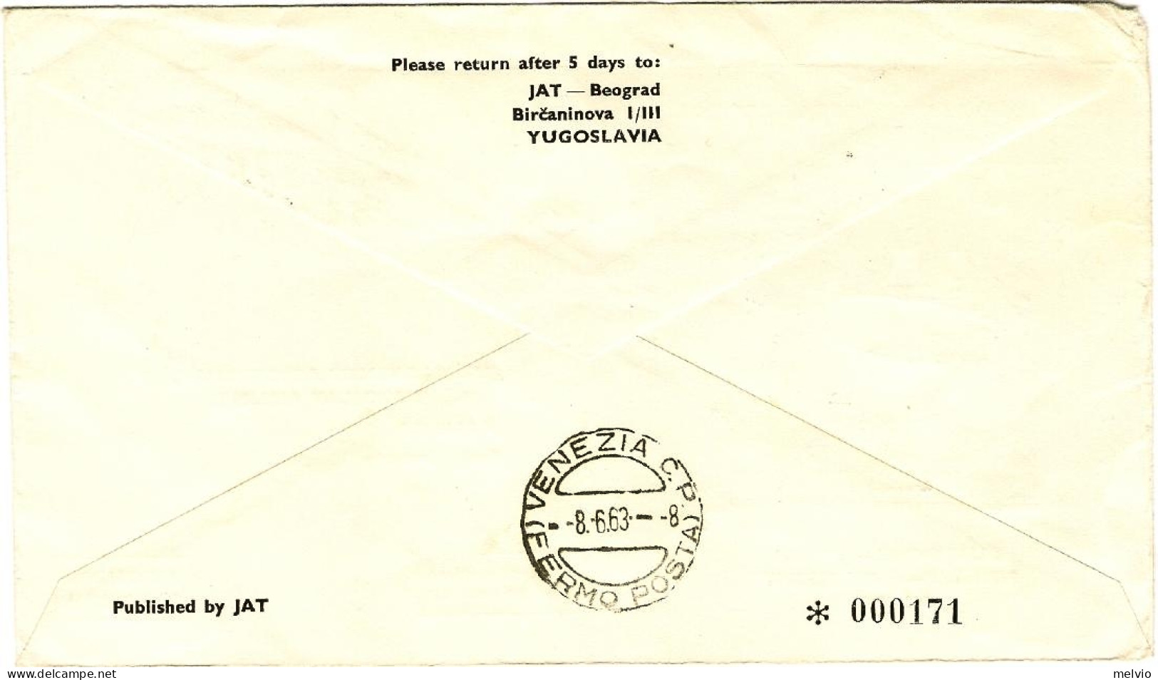 1963-Jugoslavia J.A.T. I^volo Dubrovnik Venezia Del 3 Giugno - Airmail