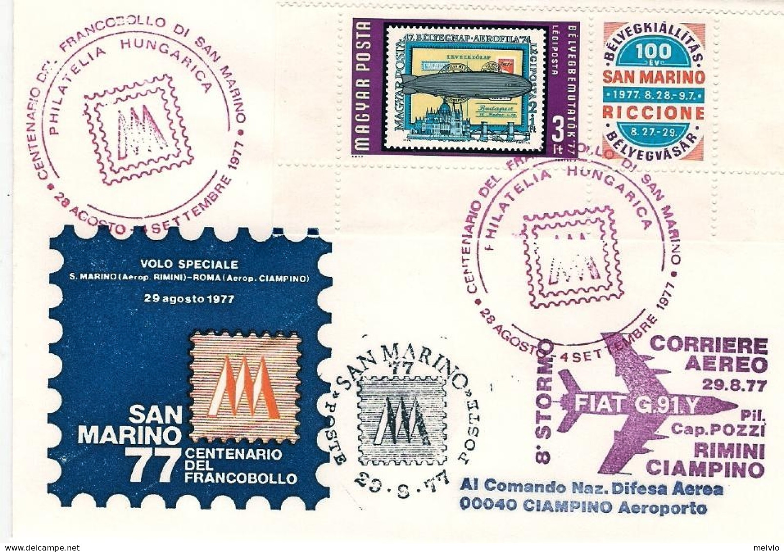 1977-Ungheria Hungary Magyar Volo Speciale Rimini Aeroporto Ciampino Corriere Ae - Lettres & Documents