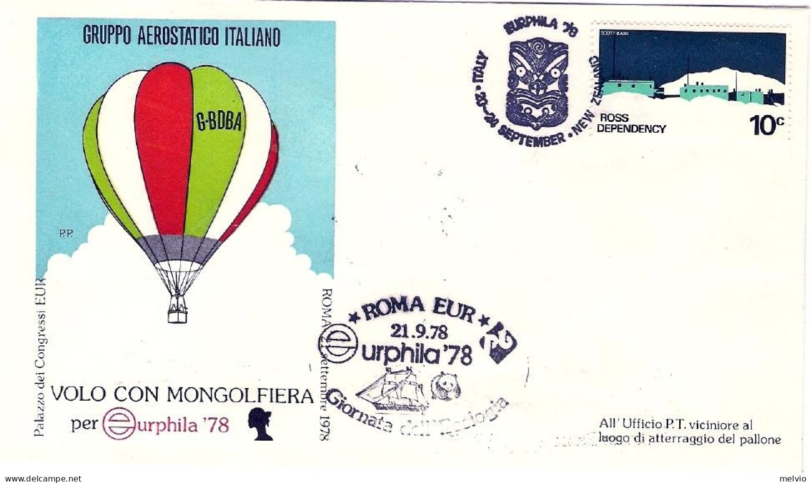 1978-Nuova Zelanda Volo Con Mongolfiera Per Eurphila Roma-Pomezia Al Verso Bollo - Luchtpost