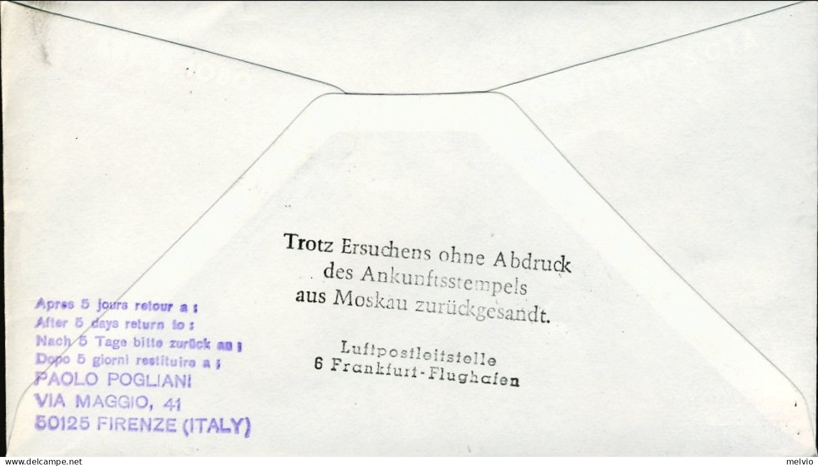 Vaticano-1972 Erstflug Francoforte Sul Meno Mosca Del 5 Febbraio, Al Verso Timbr - Poste Aérienne