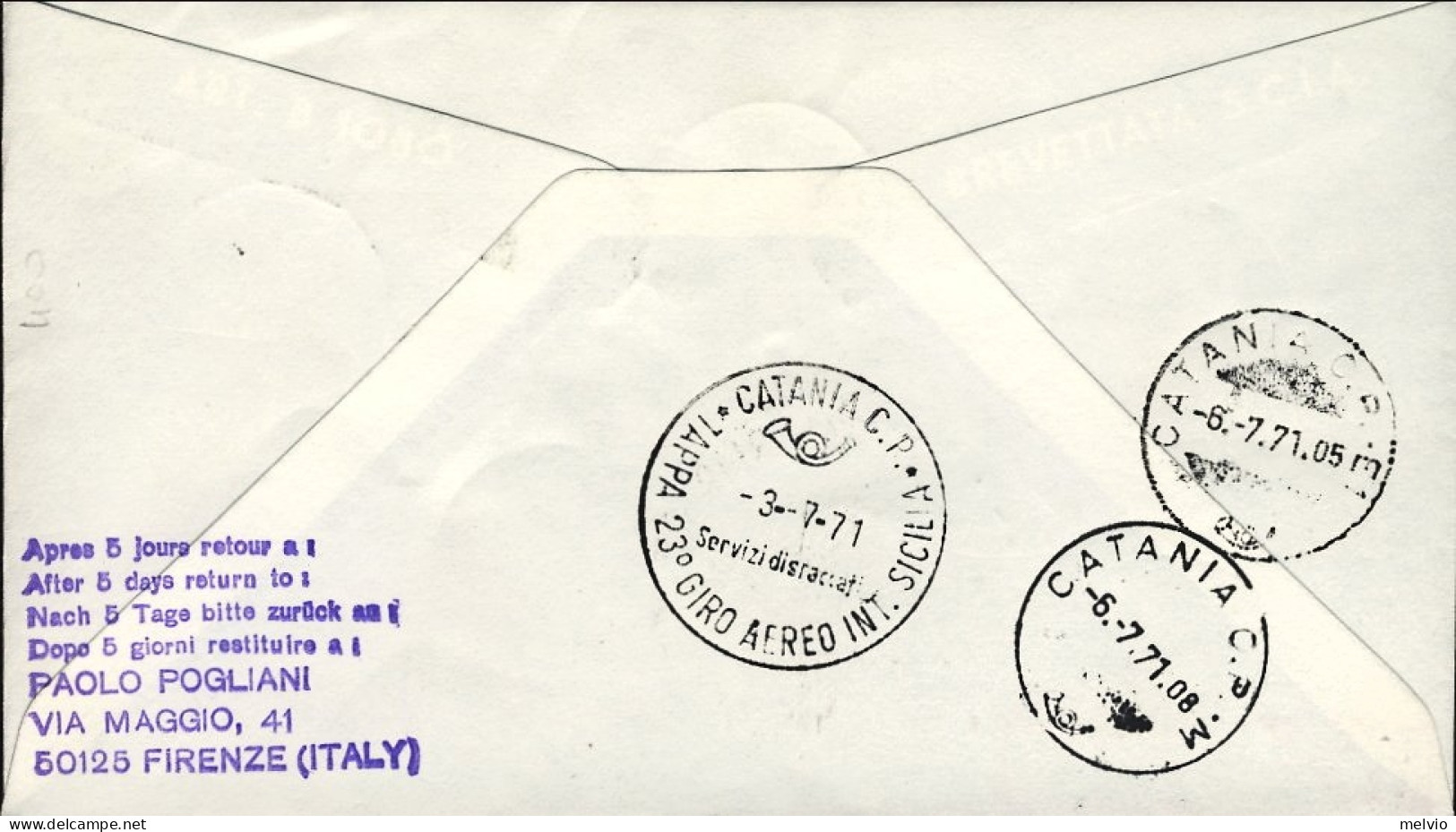 Vaticano-1971 Per Il 23^ Giro Aereo D'internazionale Di Sicilia Tappa Palermo Ca - Airmail