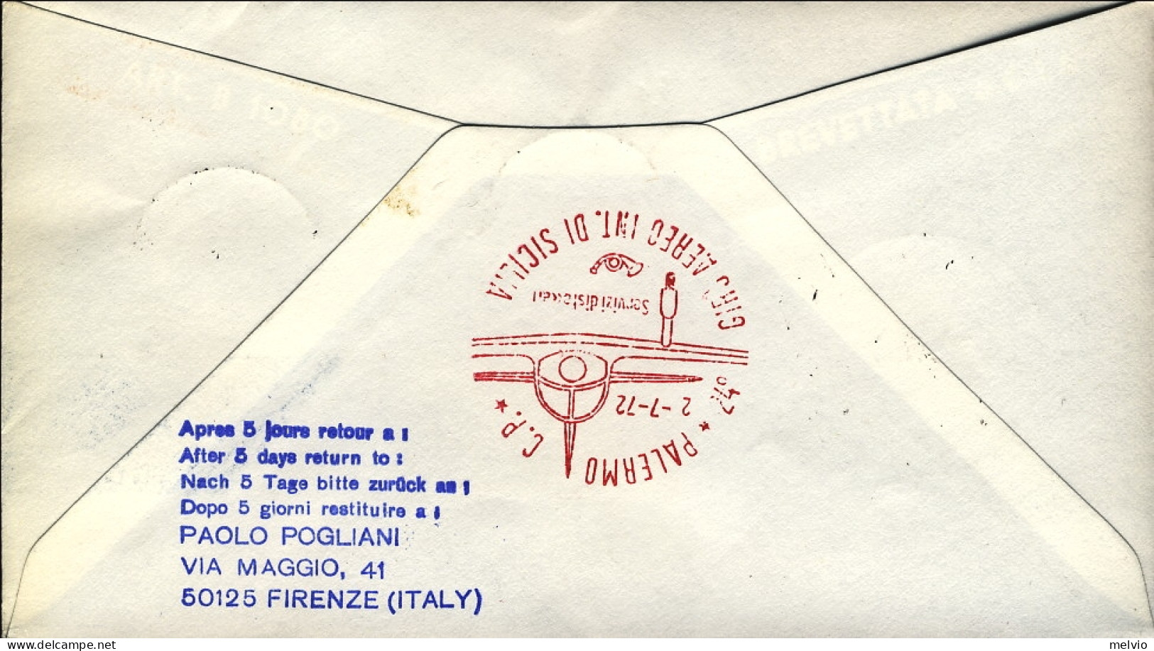 Vaticano-1972 Espresso Per Il 24^ Giro Aereo D'internazionale Di Sicilia Tappa D - Poste Aérienne