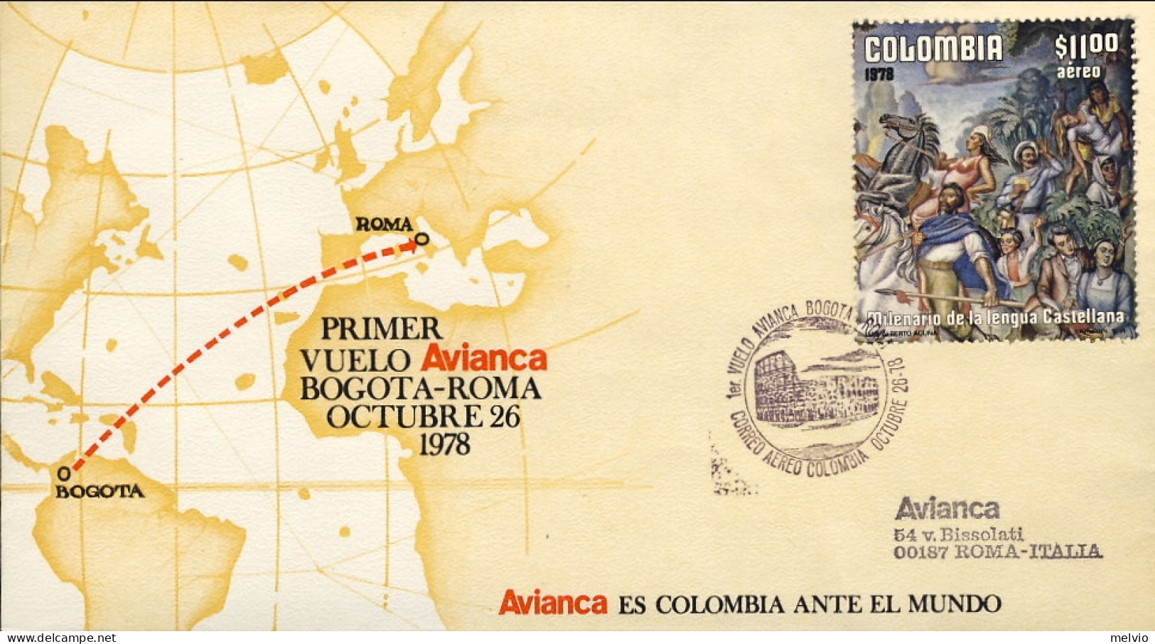 1978-Colombia I^volo Avianca Bogota Roma Del 26 Ottobre - Colombia