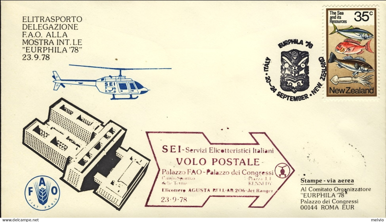 1978-Nuova Zelanda Elitrasporto Delegazione FAO Volo Postale Con Elicottero Dell - Luchtpost