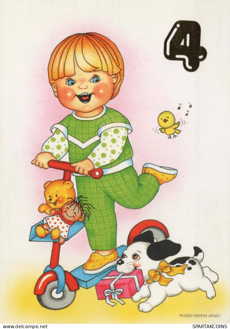 HAPPY BIRTHDAY 4 Year Old BOY Children Vintage Postcard CPSM #PBU004.GB - Anniversaire