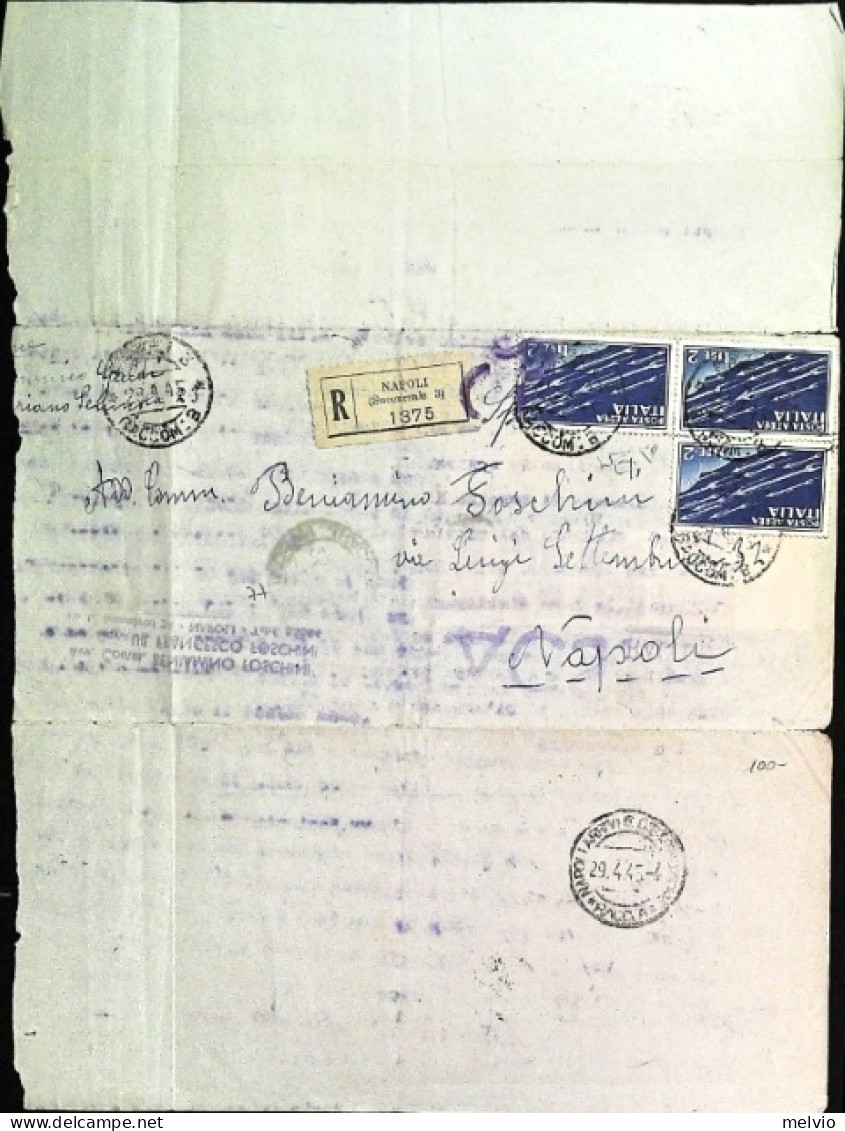 1945-piego Raccomandato Spedito Nell'ultimo Giorno Di Guerra,tre L. 2 Posta Aere - Poststempel