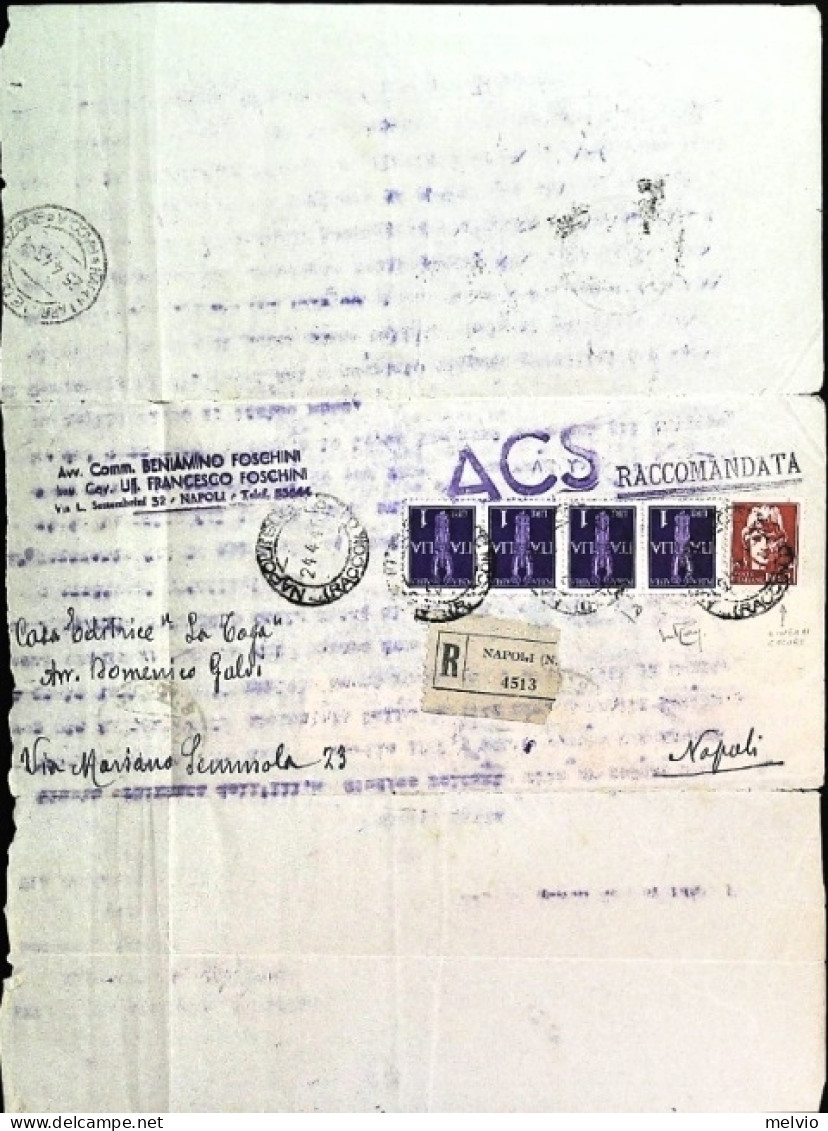 1945-piego Raccomandato Spedito Nell'ultimo Giorno Di Guerra,tre L. 2 Posta Aere - Storia Postale