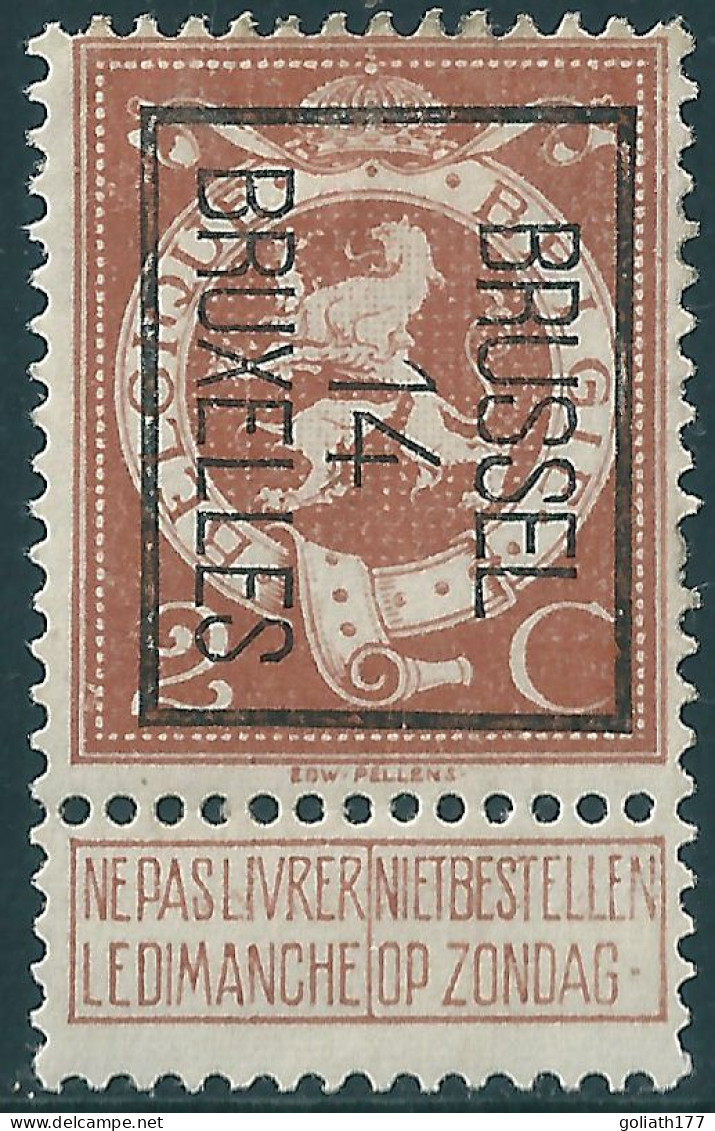 1914 - PRE50B * Spoor Van Plakker - Brussel-Bruxelles - Typografisch 1912-14 (Cijfer-leeuw)