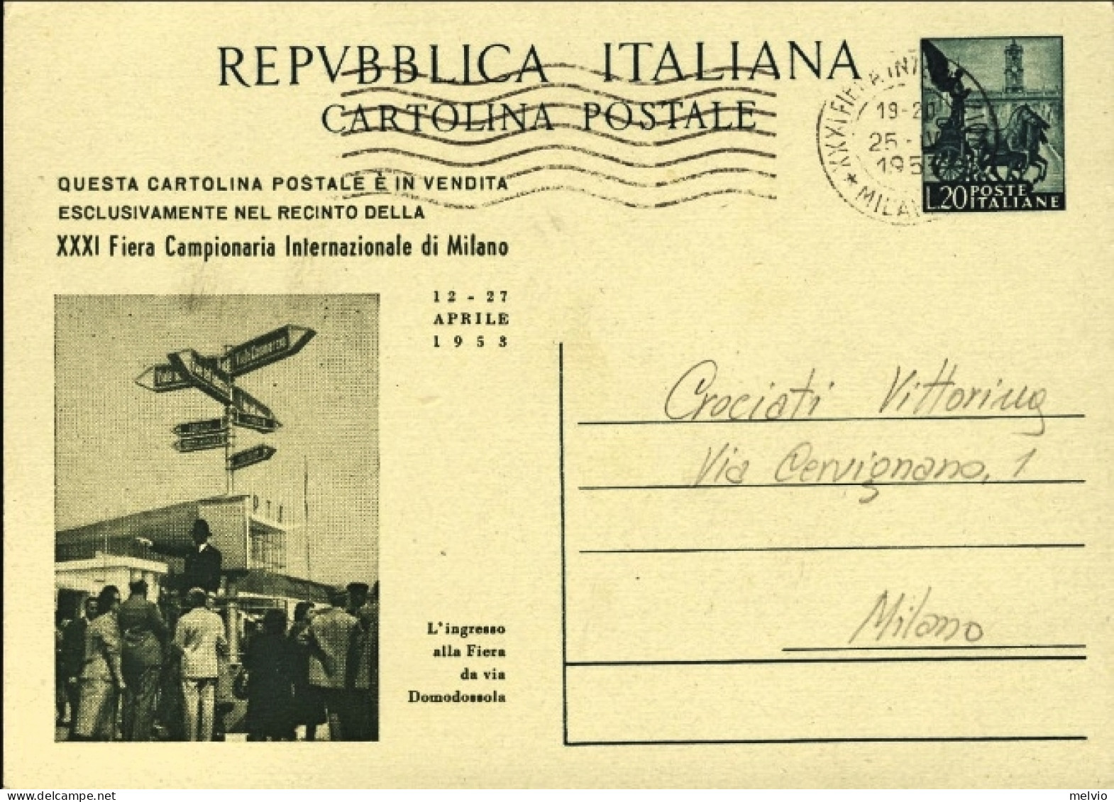 1953-macchine Distributrici Serie Tre Cartoline Postali Viaggiate Della XXXI Fie - Ganzsachen