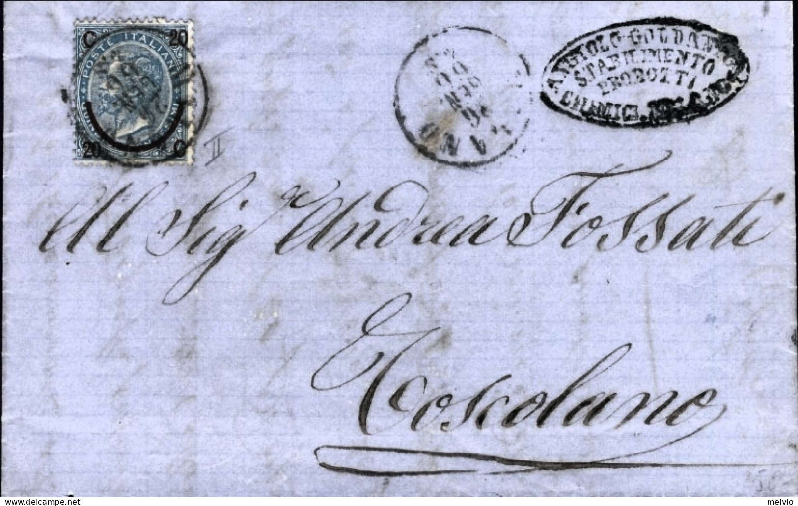 1866-affr. 20c.su 15c.azzurro II^tipo Con Annullo Di Milano E Bollo Pubblicitari - Poststempel