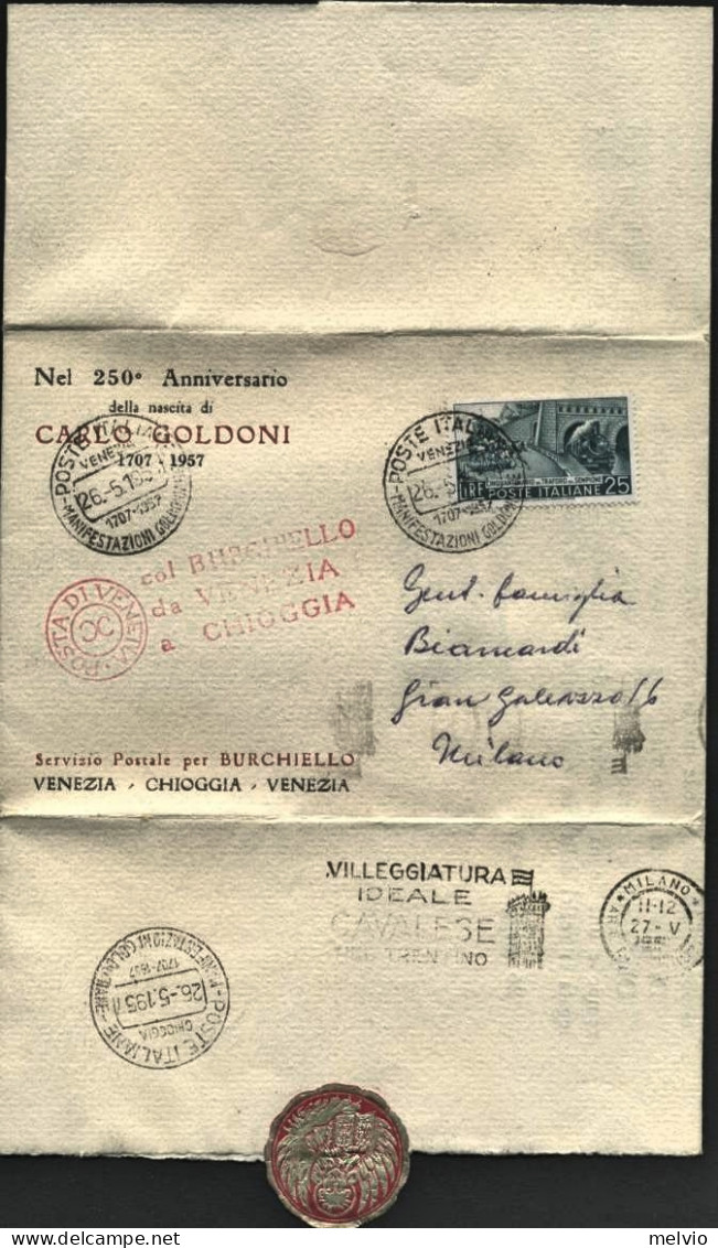 1957-raro Piego Viaggiato Emesso In Occasione Delle Manifestazioni Goldoniane Af - Betogingen