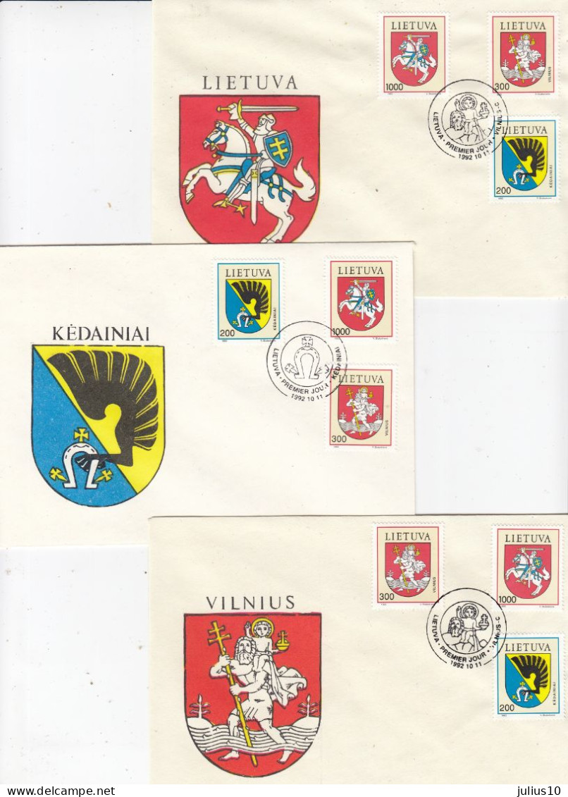 LITHUANIA 1992 Coat Of Arms FDC X 3 Mi 505-507 #LTV242 - Lithuania