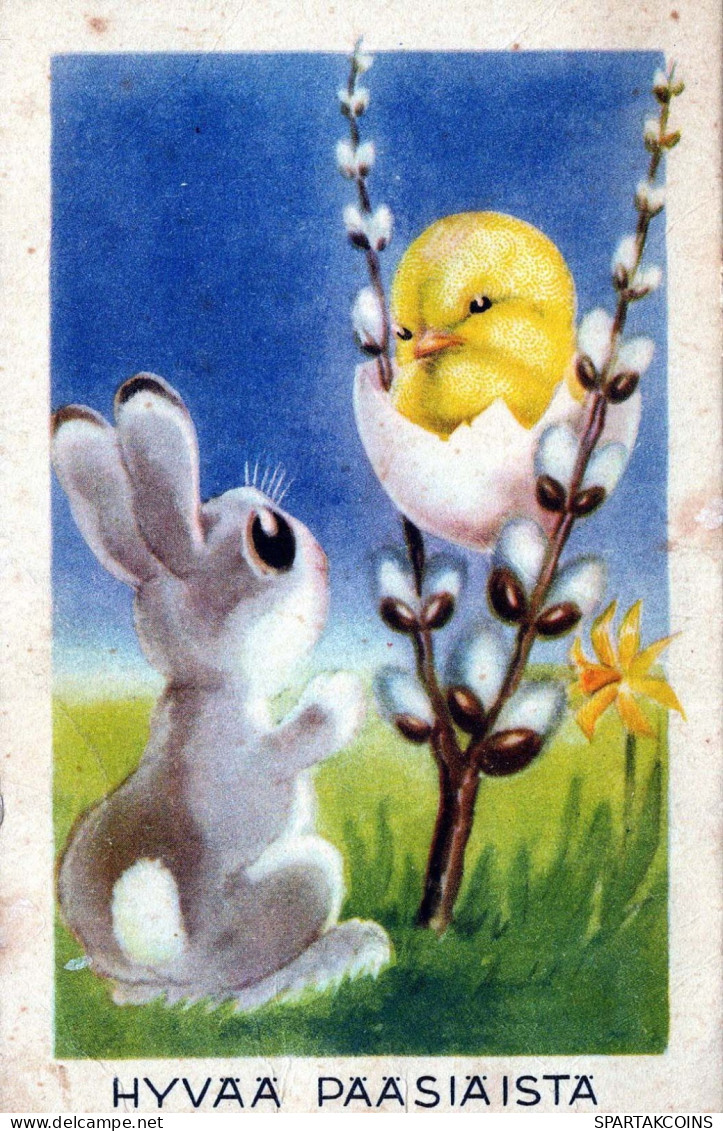 PASCUA CONEJO POLLO HUEVO Vintage Tarjeta Postal CPA #PKE323.ES - Ostern