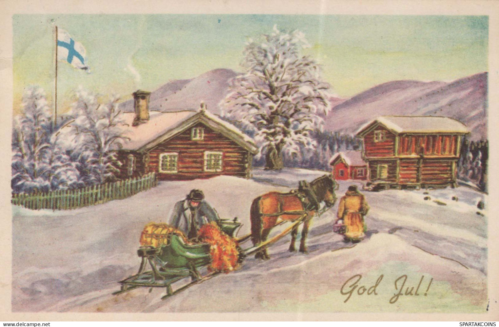 Feliz Año Navidad CABALLO Vintage Tarjeta Postal CPSMPF #PKD621.ES - Neujahr