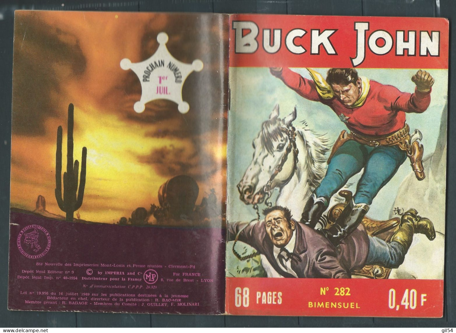 Bd " Buck John   " Bimensuel N° 282 "  Le  Chatiment  "      , DL  N° 40  1954 - BE-   BUC 0303 - Small Size