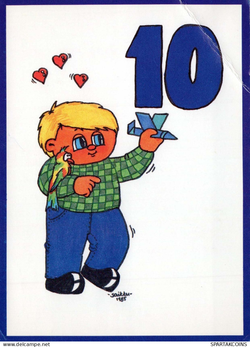 FELIZ CUMPLEAÑOS 10 Año De Edad NIÑOS Vintage Tarjeta Postal CPSM #PBT883.ES - Anniversaire