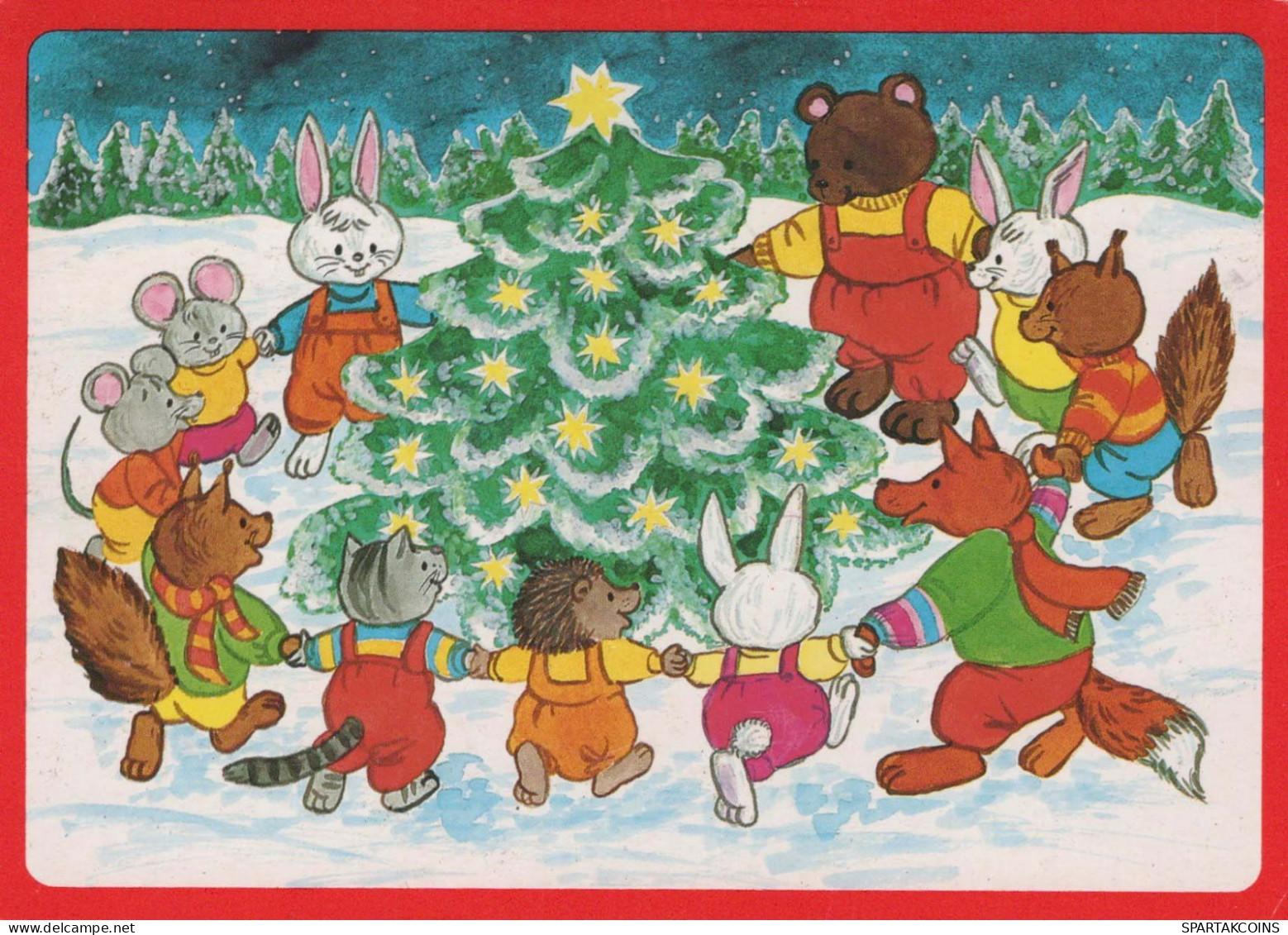 Feliz Año Navidad OSO Animales Vintage Tarjeta Postal CPSM #PBS301.ES - Neujahr