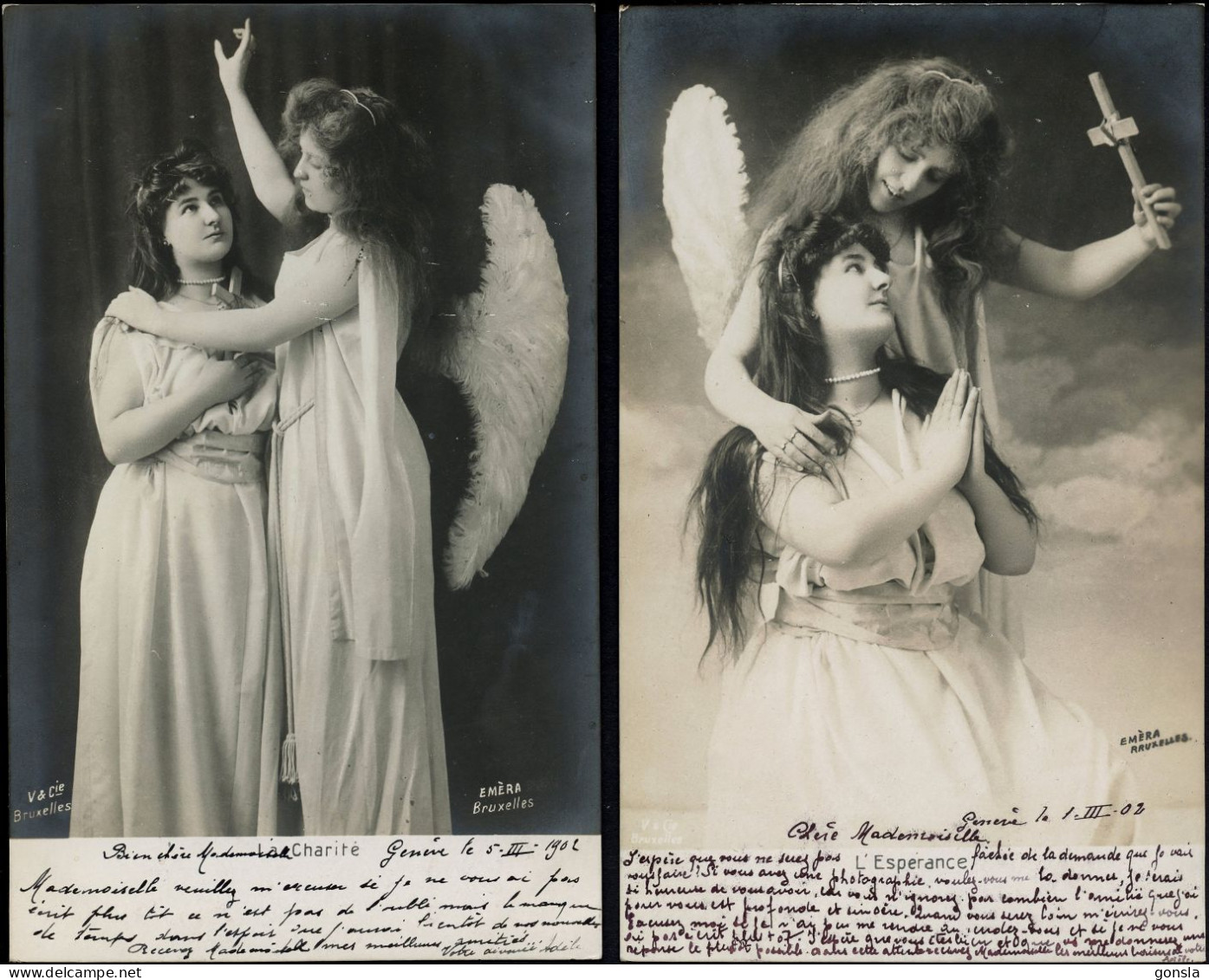 FEMME & L’ANGE 1902 "La Charité - L’Espérance" Lot De 2 Cartes Postales - Vrouwen