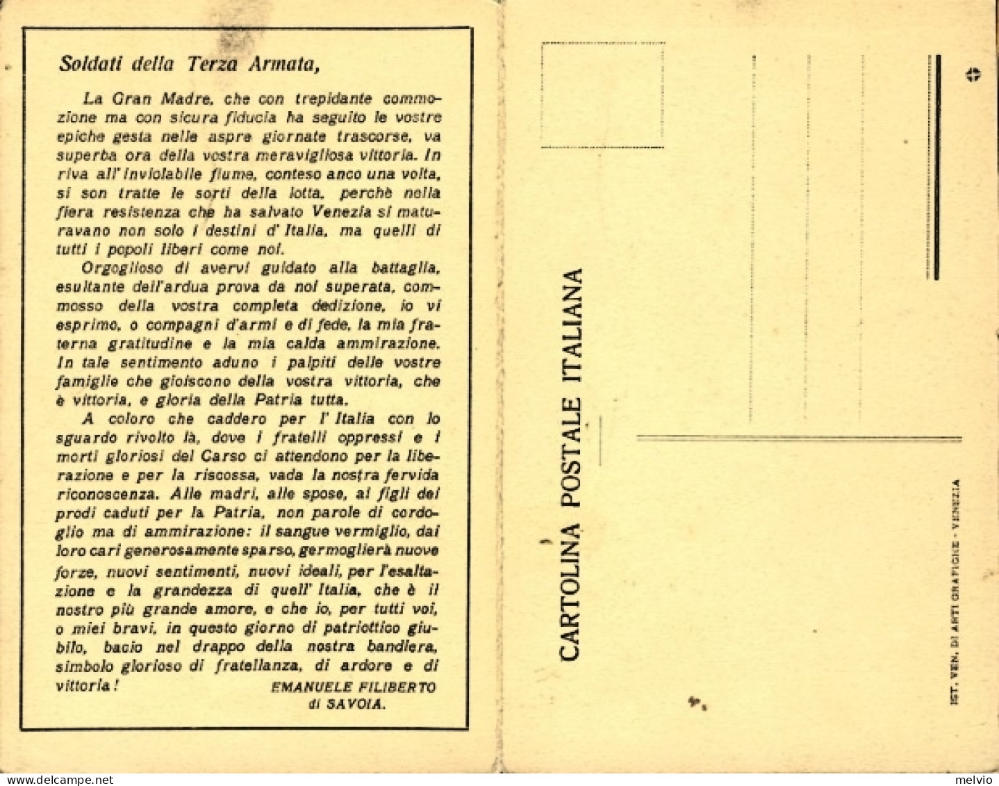 1918-cartolina Doppia Proclama Di Sua Altezza Reale Il Duca D'Aosta Alle Truppe  - Autres & Non Classés