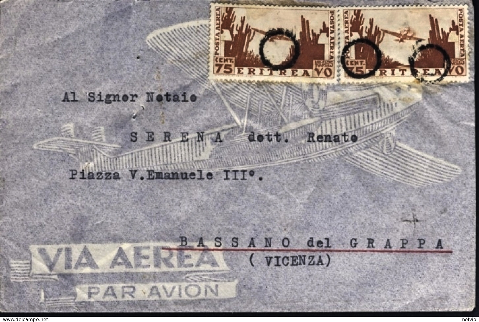 1938-Eritrea Lettera Comando Milizia Nazionale Della Strada Affrancata Due PA. 7 - Erythrée