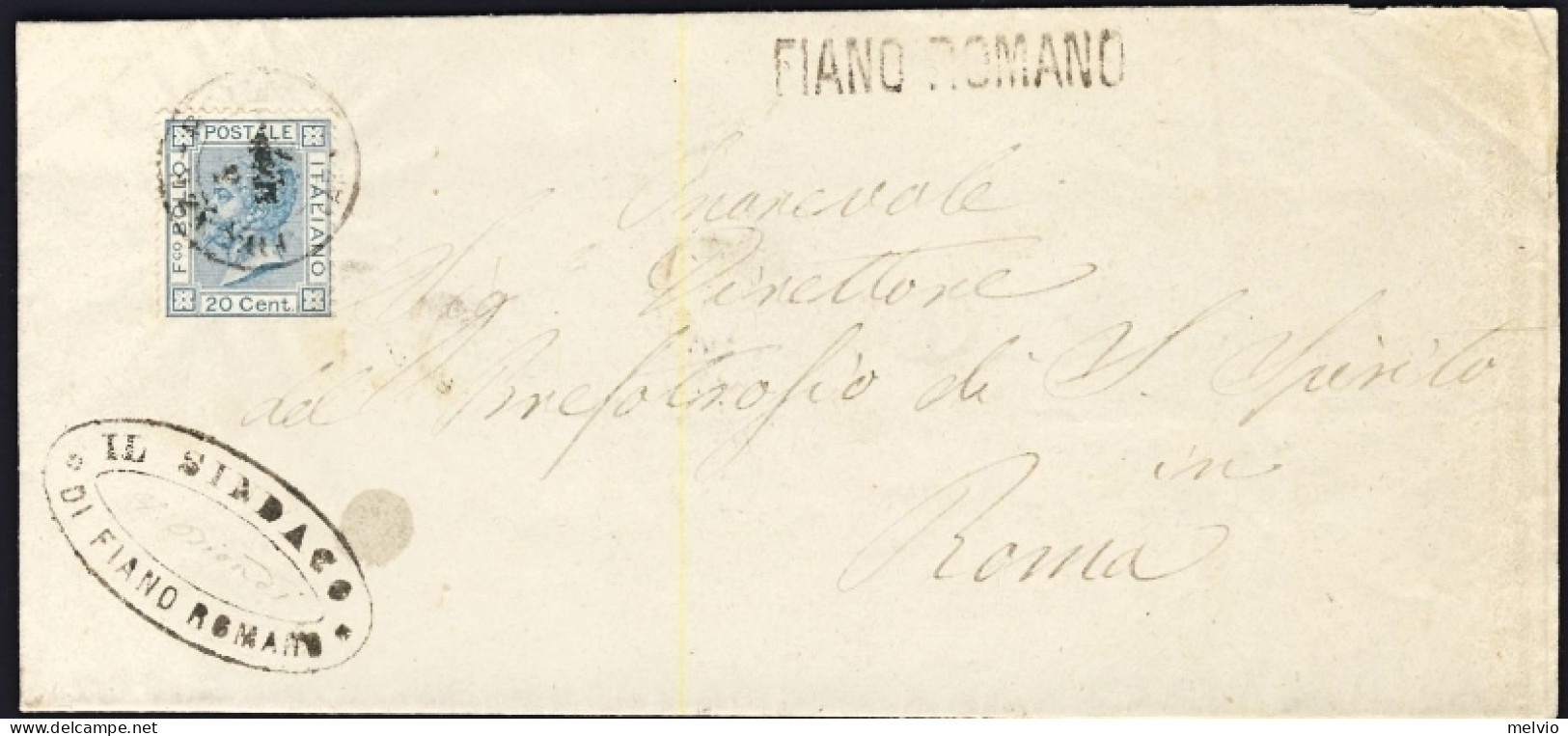 1875-piego Municipale Affrancato 20c.V.E.II^con C 2 E Lineare Fiano Romano - Poststempel