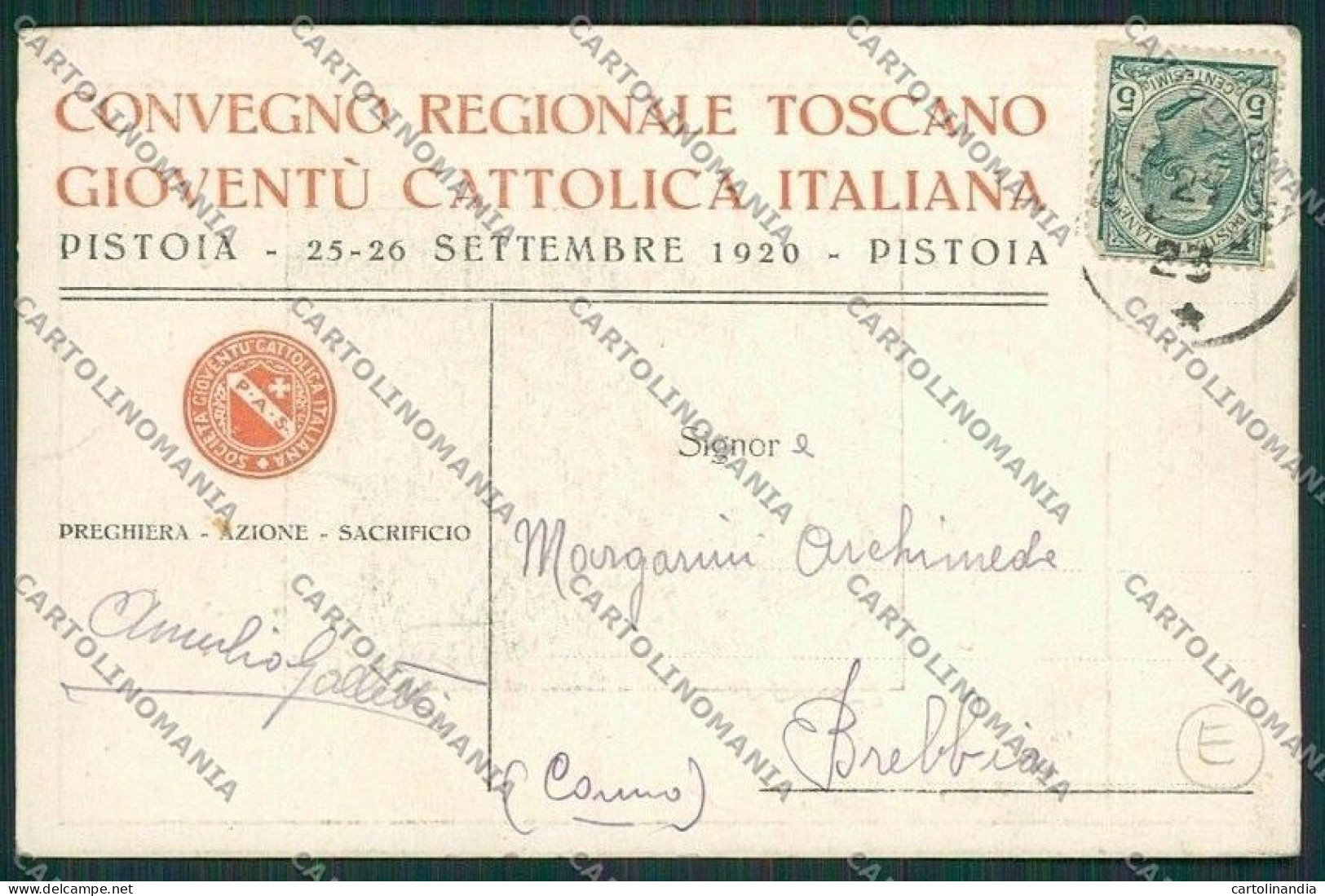 Pistoia Città Gioventù Cattolica Italiana Cartolina QQ1339 - Pistoia