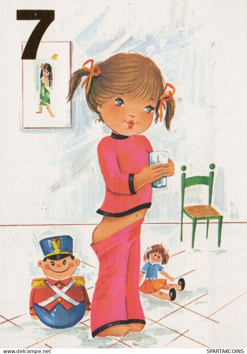 JOYEUX ANNIVERSAIRE 7 Ans FILLE ENFANTS Vintage Carte Postale CPSM Unposted #PBU066.FR - Anniversaire