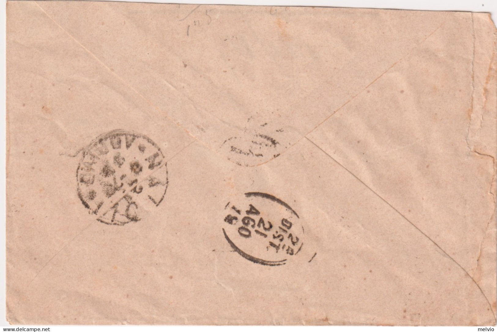1879-lettera Affrancata Con 2 Coppie Del 5c. Verde Grigio Con Annullo A Sbarre D - Marcophilie