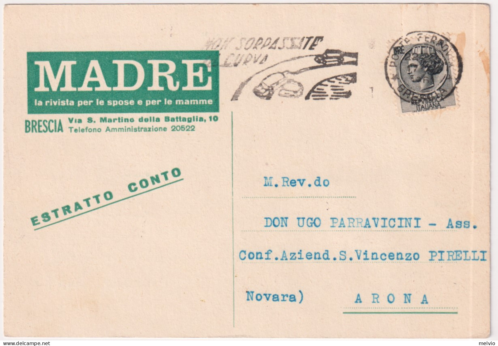 1961-Siracusana Lire 1 Isolato Su Estratto Conto Giornali, Annullo A Targhetta N - 1961-70: Storia Postale