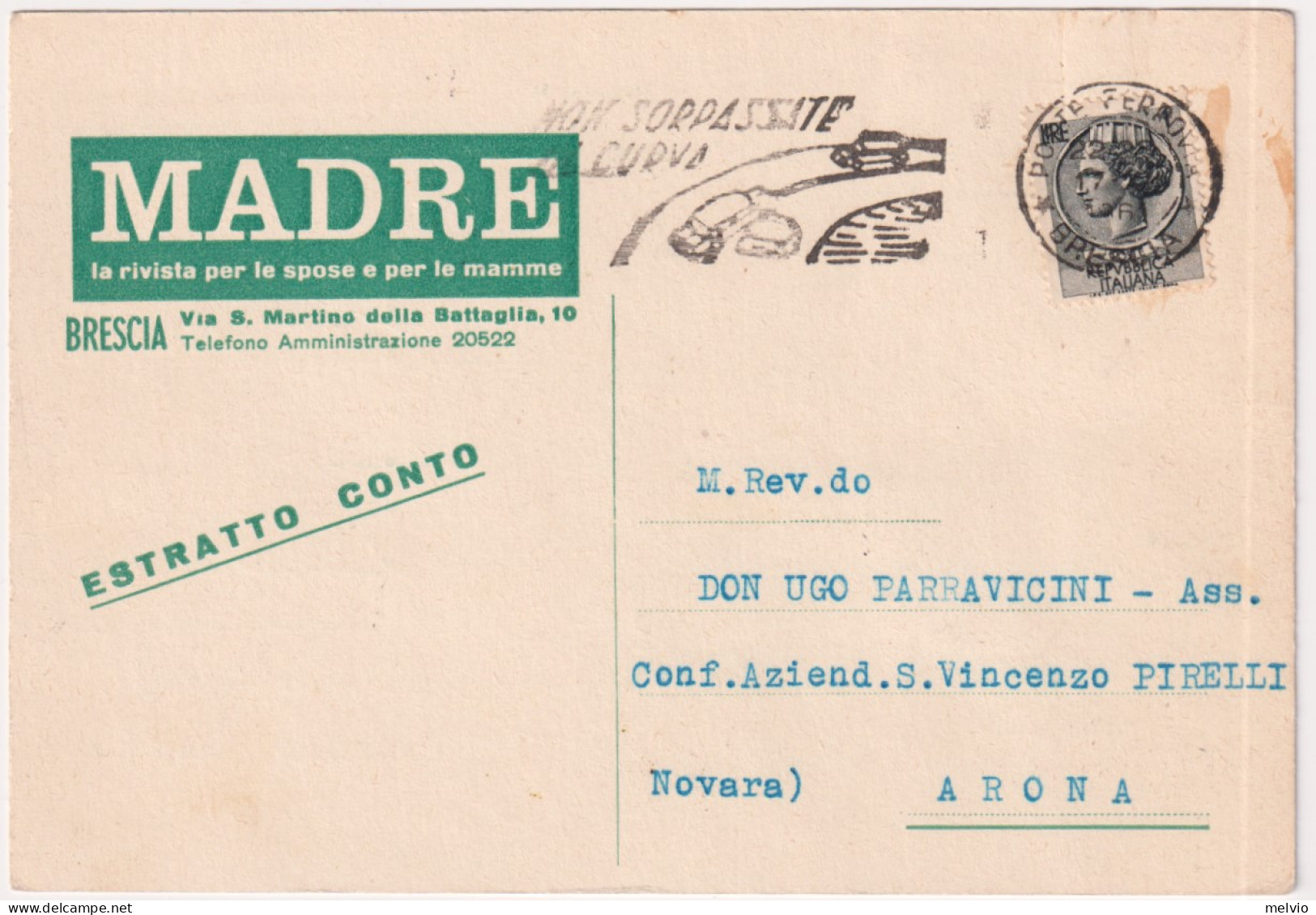 1961-Siracusana Lire 1 Isolato Su Estratto Conto Giornali, Annullo A Targhetta N - 1961-70: Marcophilia